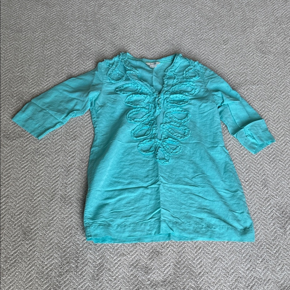 Boden Aqua Top with Textured Accents size 10